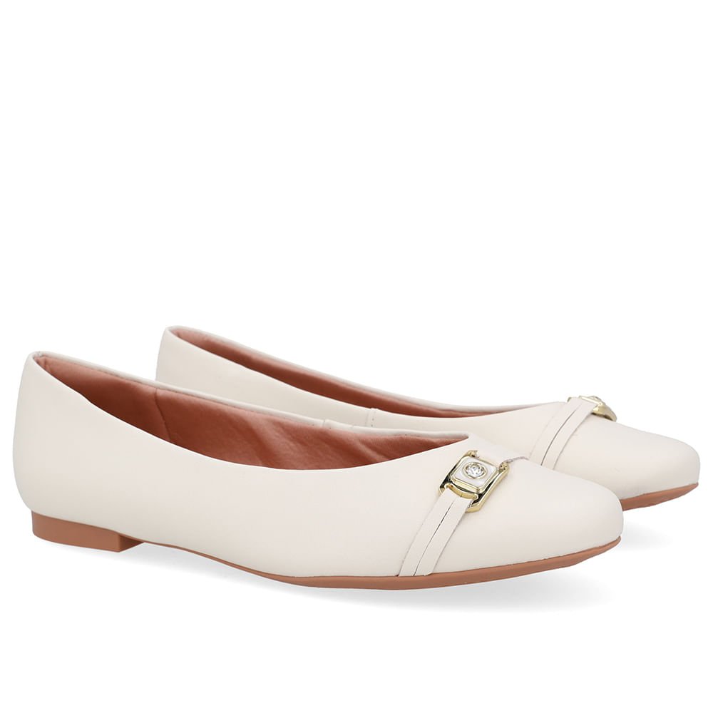 Sapatilha Branca Marfim Couro Tira Enfeite Marfim 2