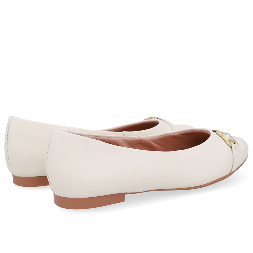 Sapatilha Branca Marfim Couro Tira Enfeite Marfim 3