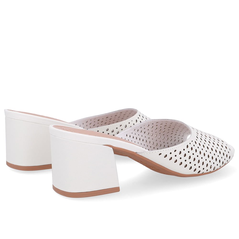 Tamanco Salto Bloco Couro Preto Laser Branco 3