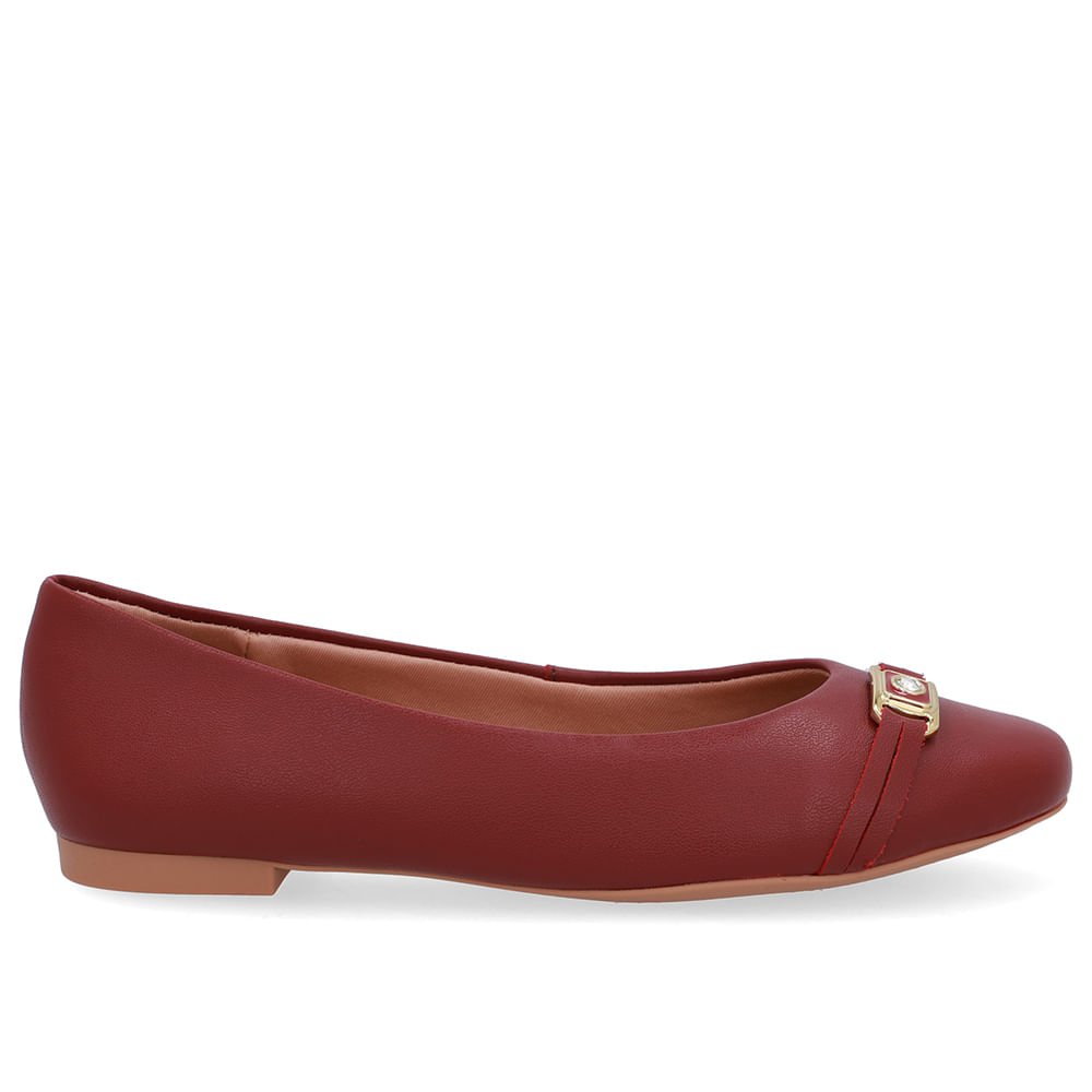 Sapatilha Vermelha Couro Tira Enfeite