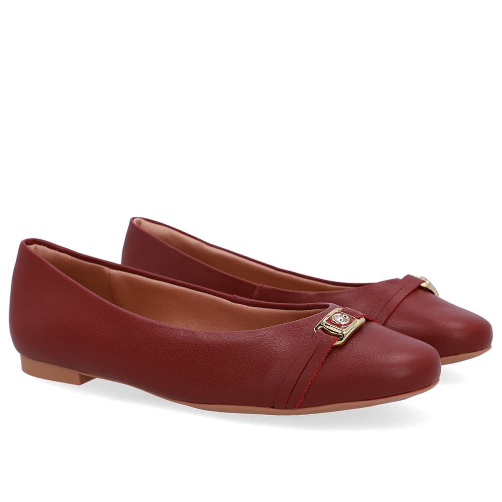 Sapatilha Vermelha Couro Tira Enfeite Vermelho 2