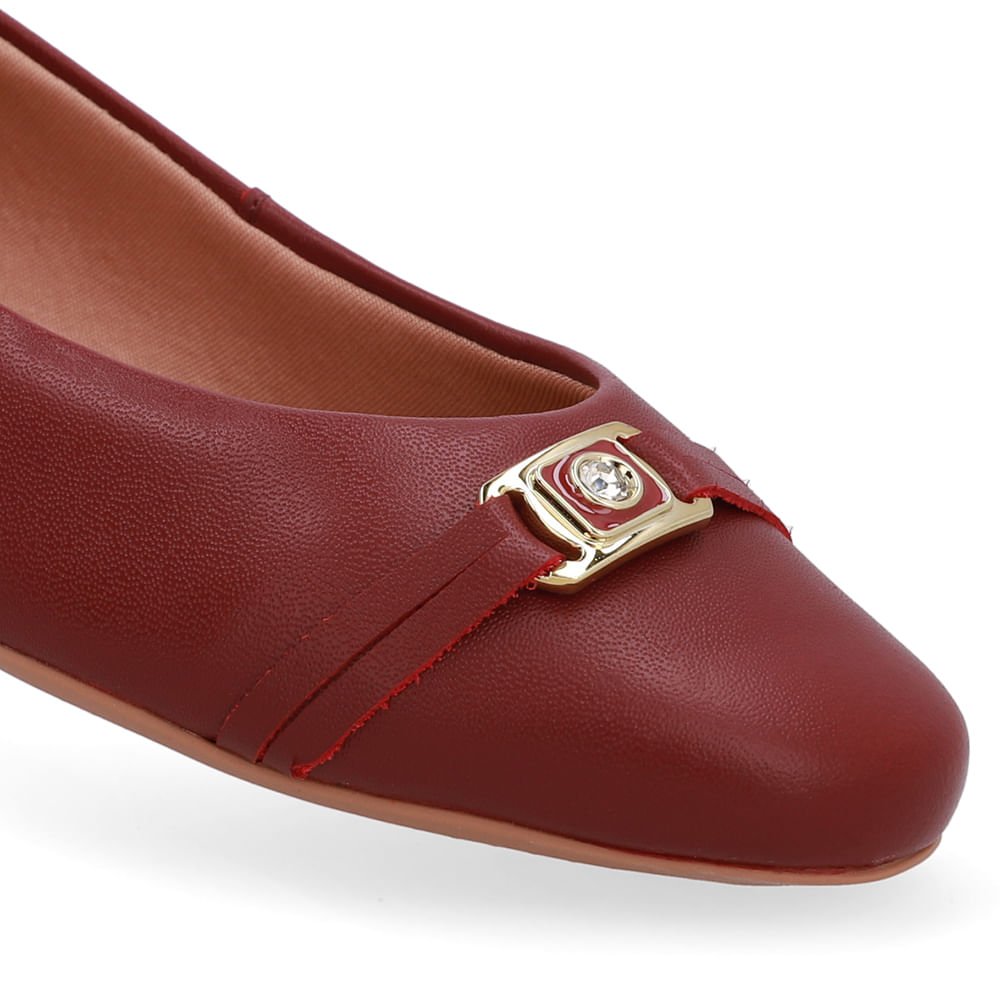 Sapatilha Vermelha Couro Tira Enfeite Vermelho 4