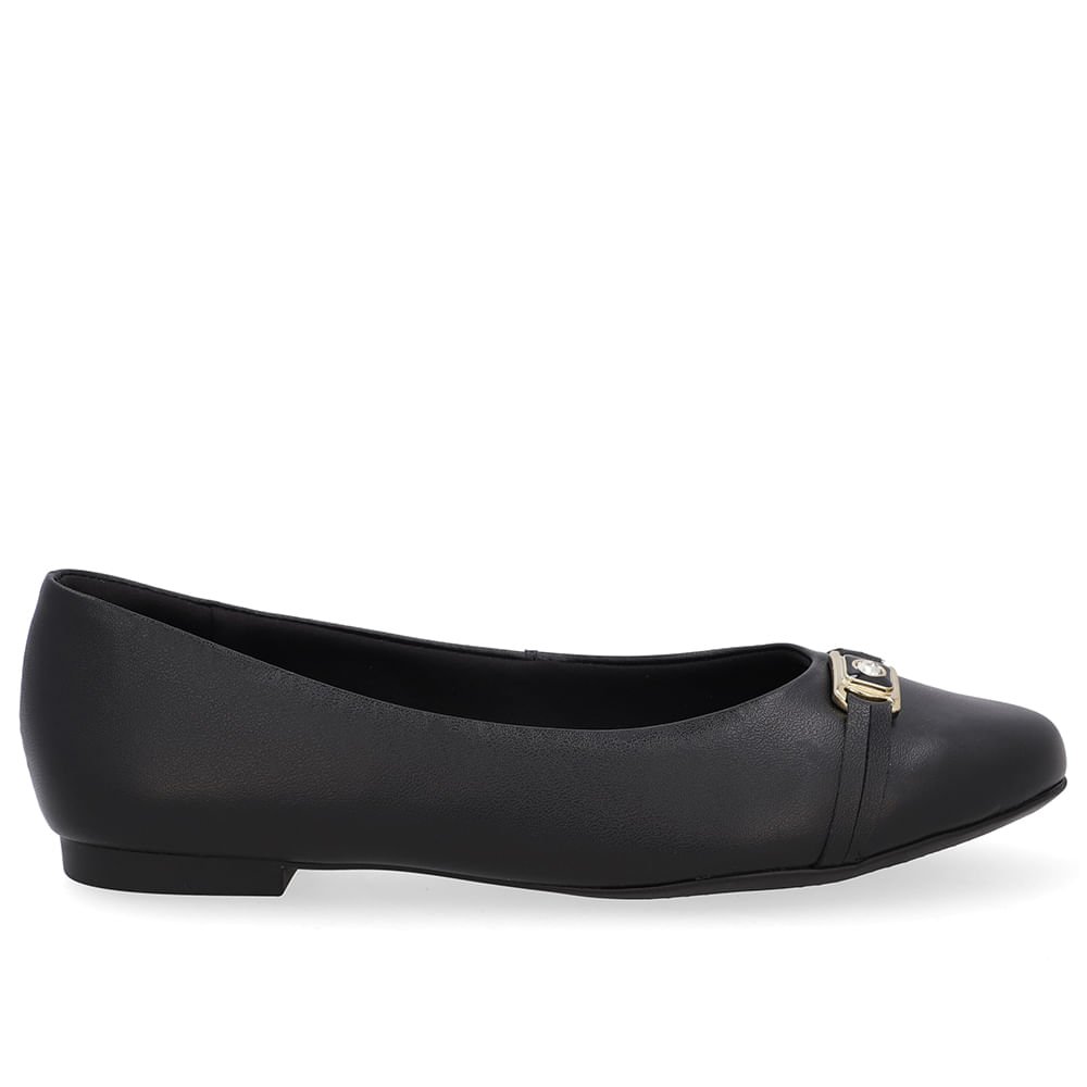 Sapatilha Preta Couro Tira Enfeite