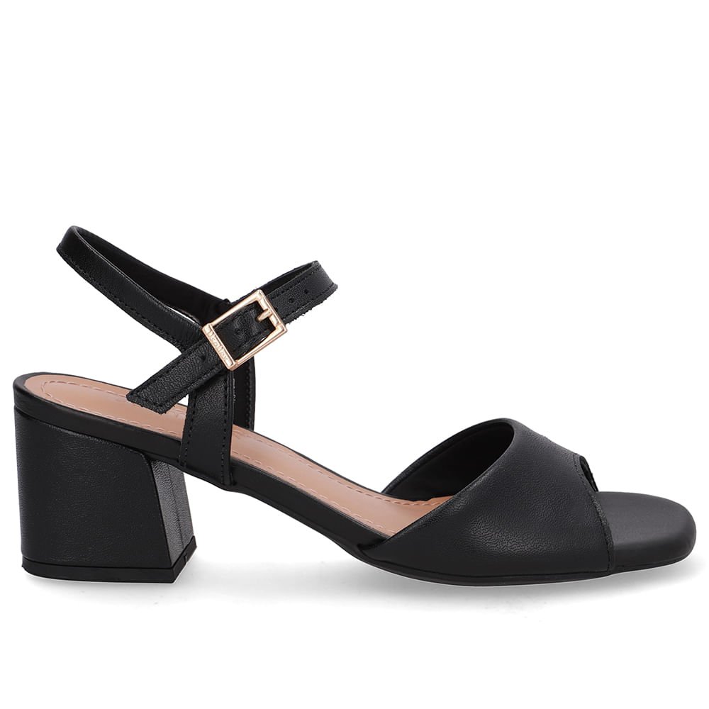 Sandália Couro Salto Médio Tira Preta