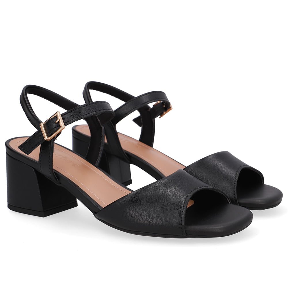 Sandália Couro Salto Médio Tira Preta Preto 2