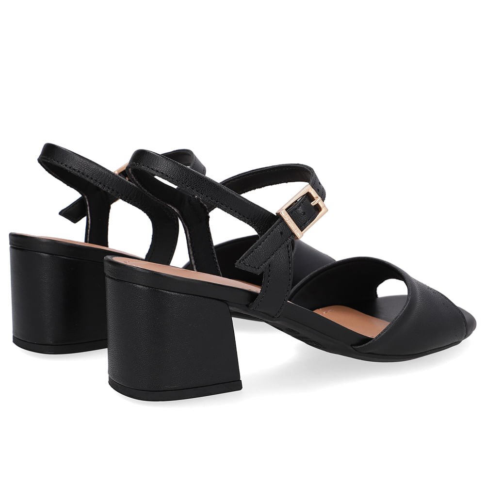 Sandália Couro Salto Médio Tira Preta Preto 3