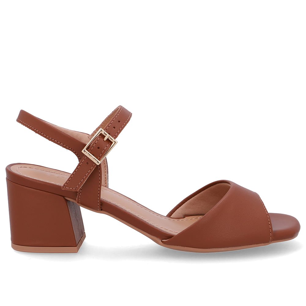 Sandália Couro Salto Médio Tira Marrom Canela