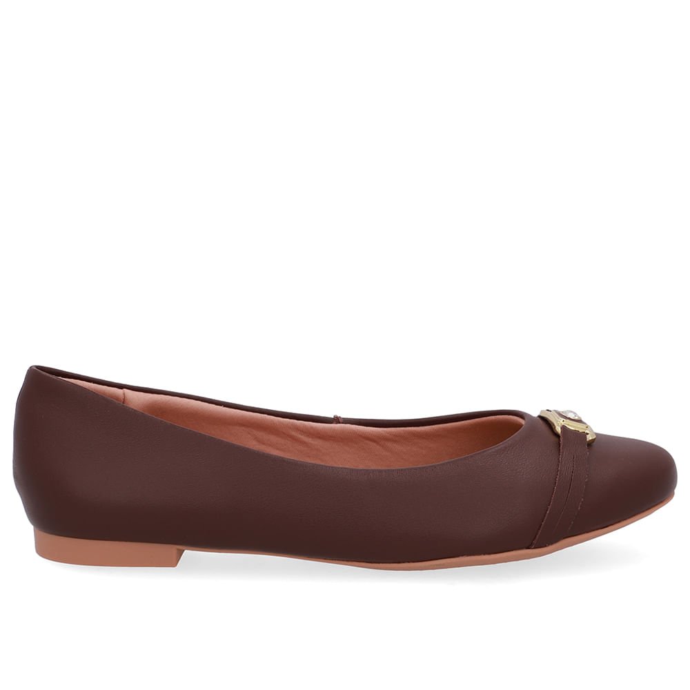 Sapatilha Marrom Pinhão Couro Tira Enfeite