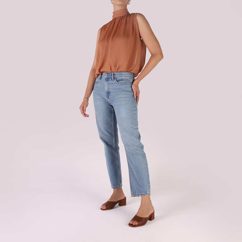 Tamanco Salto Bloco Couro Marrom Canela Laser Marrom 4