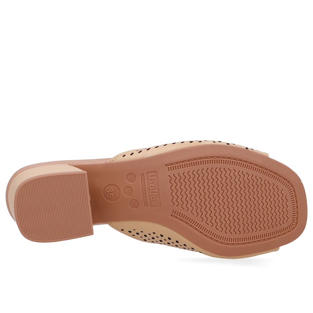 Tamanco Salto Bloco Couro Bege Creme Laser Bege 5