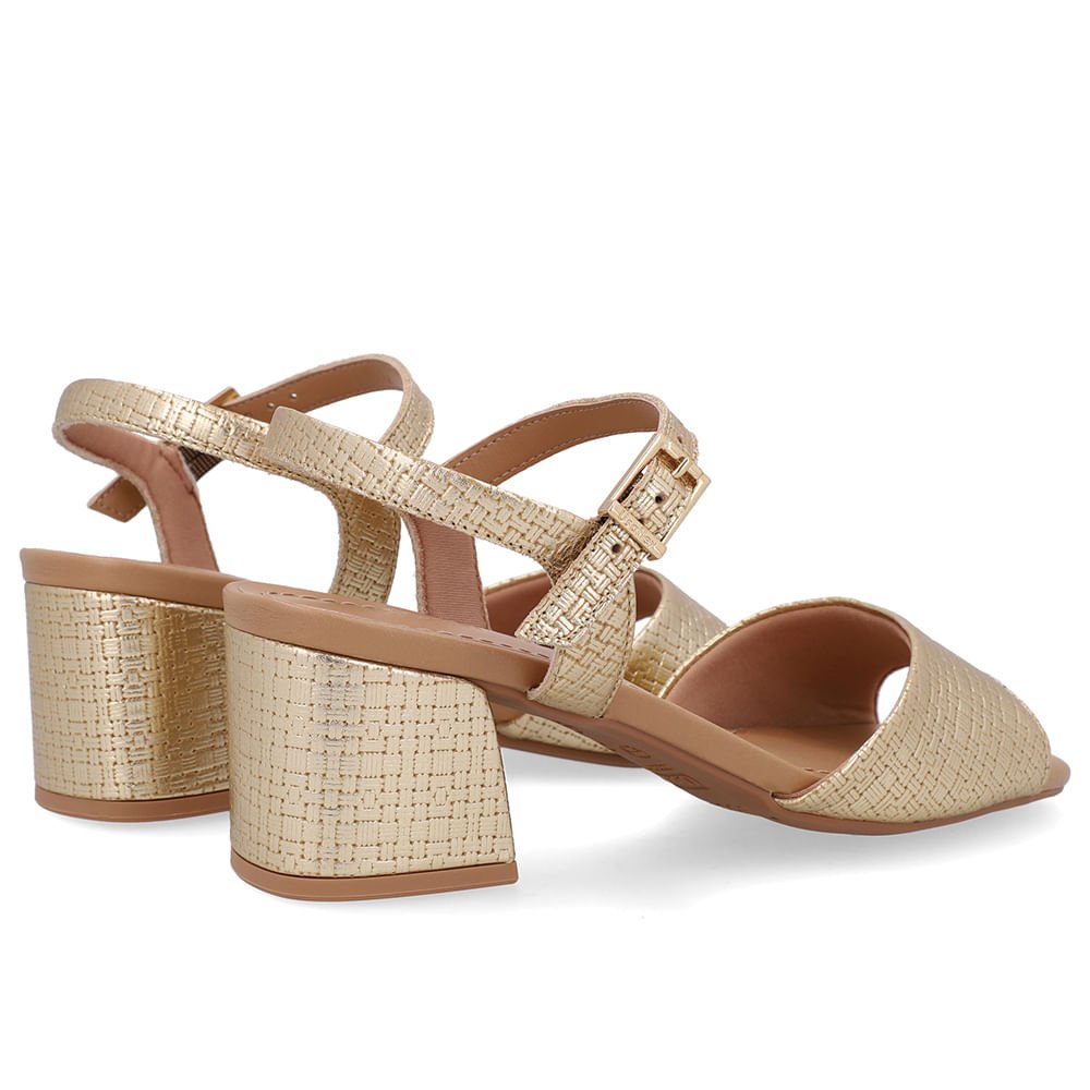 Sandália Couro Salto Médio Tira Dourada Dourado 3