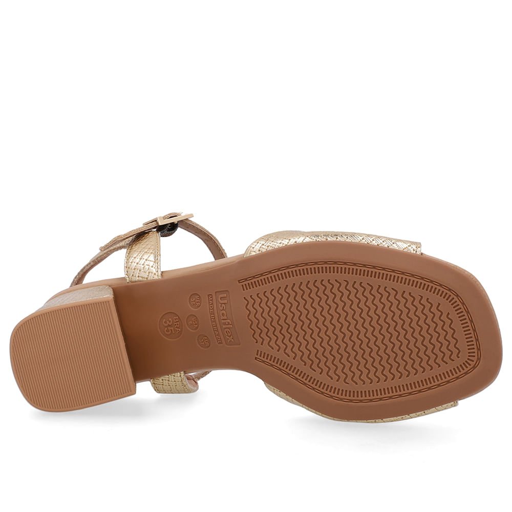 Sandália Couro Salto Médio Tira Dourada Dourado 5