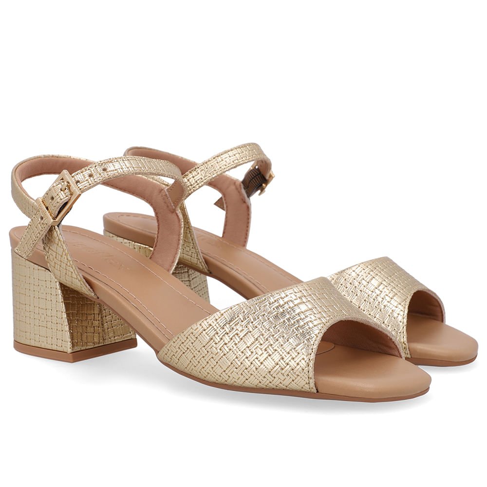 Sandália Couro Salto Médio Tira Dourada Dourado 2