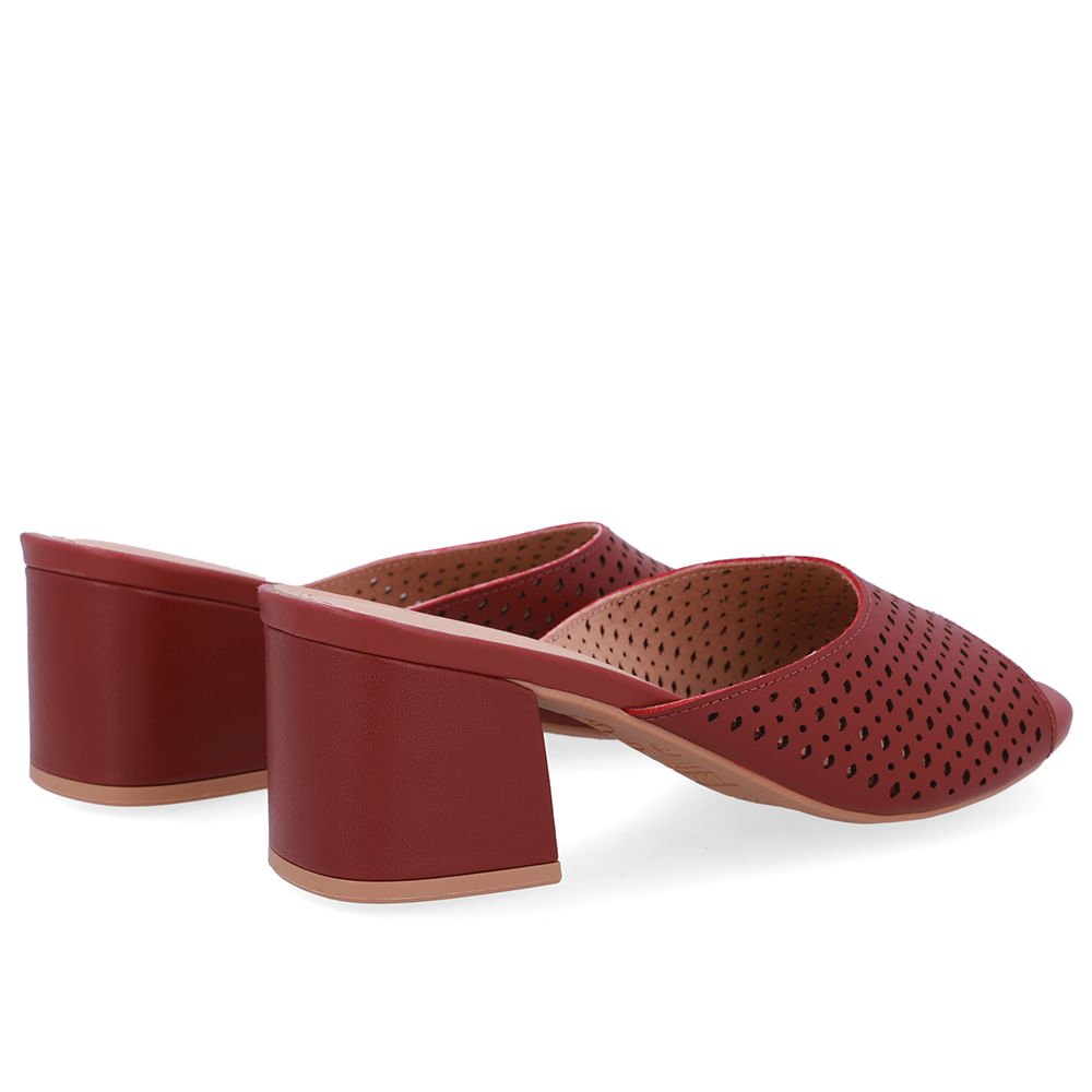 Tamanco Salto Bloco Couro Vermelho Laser Bordô 3