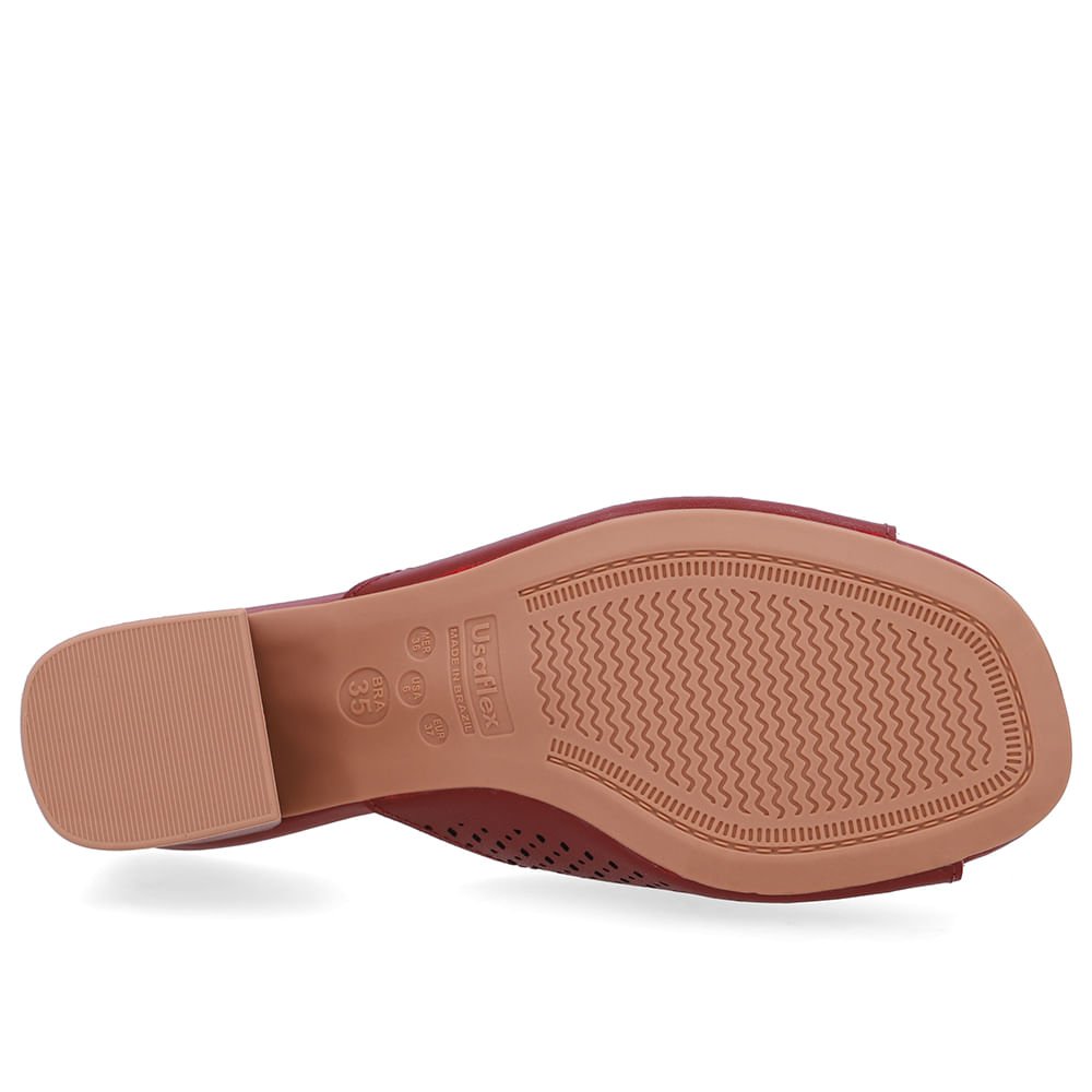 Tamanco Salto Bloco Couro Vermelho Laser Bordô 5