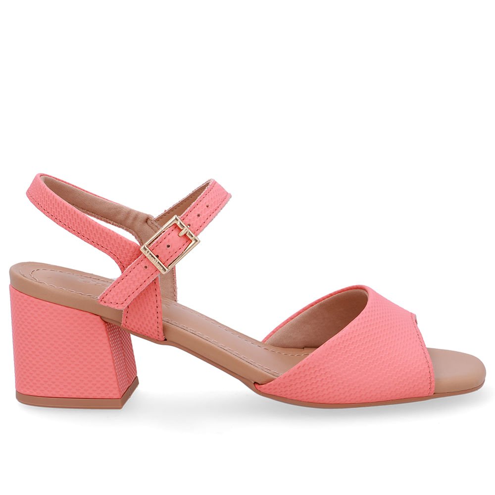 Sandália Couro Salto Médio Tira Laranja