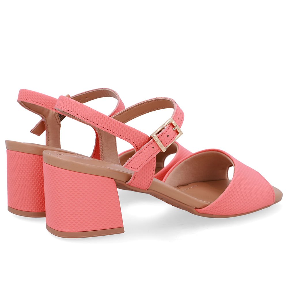 Sandália Couro Salto Médio Tira Laranja Rosa 3