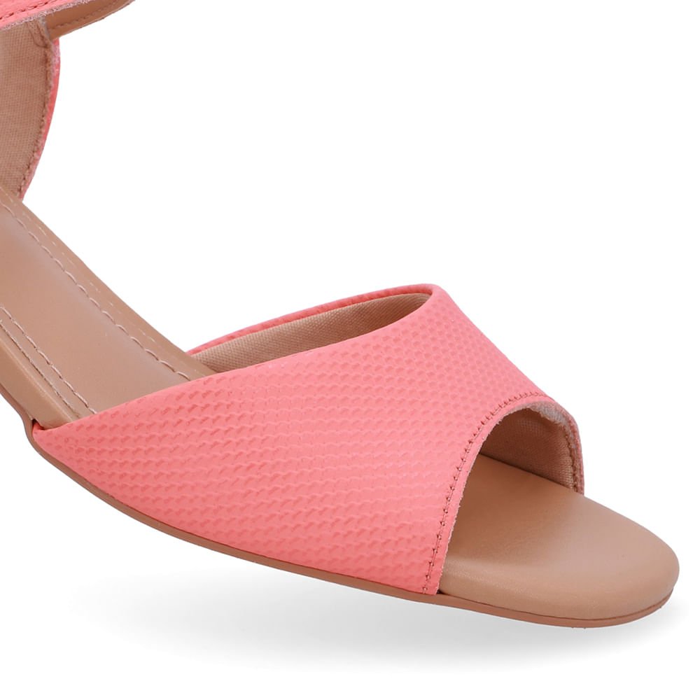 Sandália Couro Salto Médio Tira Laranja Rosa 4