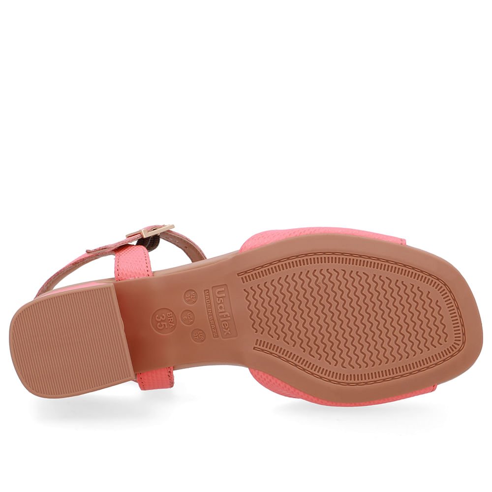 Sandália Couro Salto Médio Tira Laranja Rosa 5