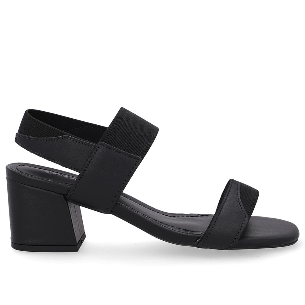 Sandália Couro Bico Quadrado Tira Elástico Preta