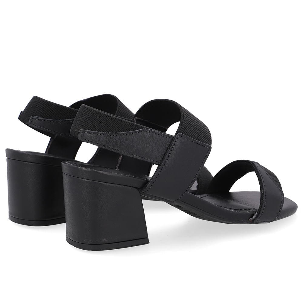 Sandália Couro Bico Quadrado Tira Elástico Preta Preto 3