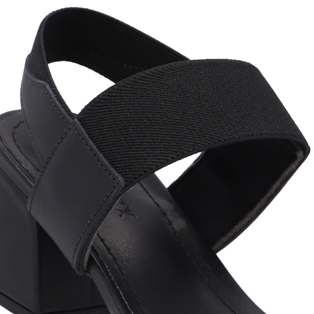 Sandália Couro Bico Quadrado Tira Elástico Preta Preto 4