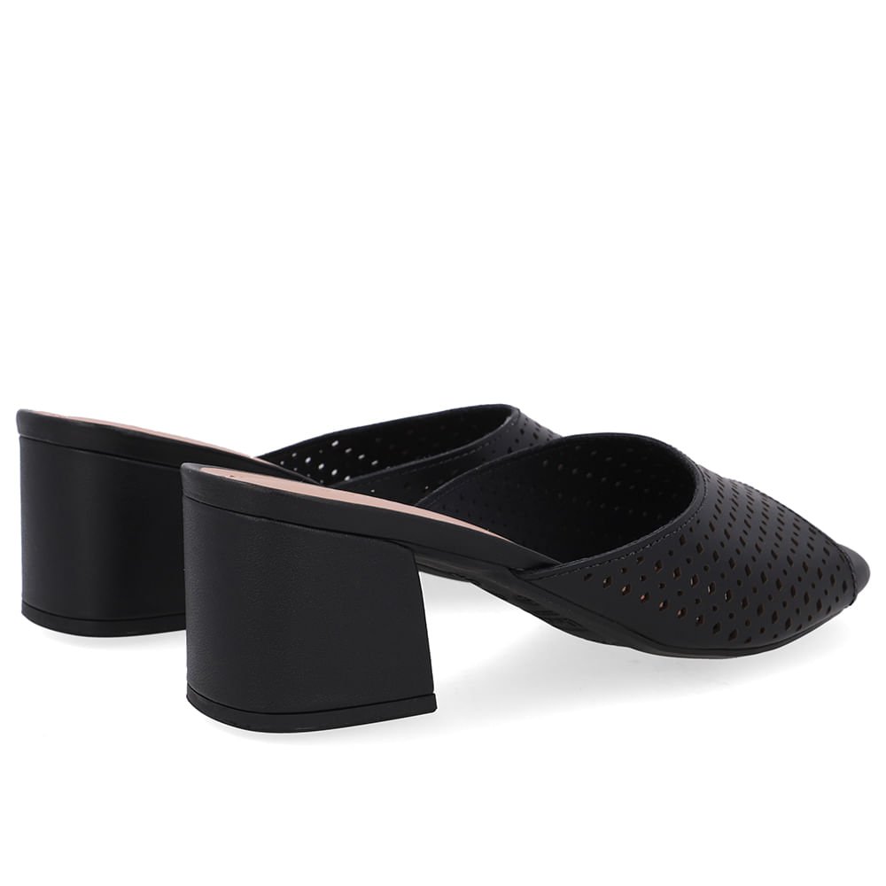 Tamanco Salto Bloco Couro Preto Laser Preto 3