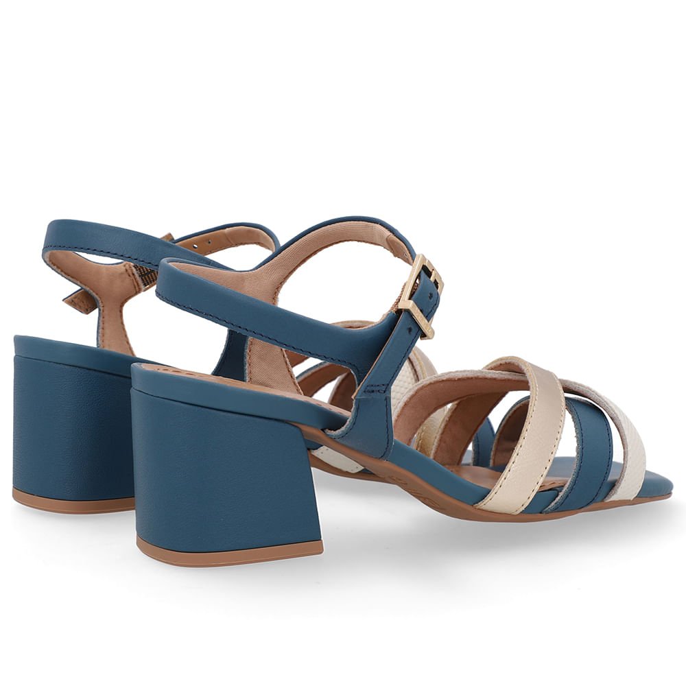 Sandália Couro Bico Quadrado Tiras Azul Azul 3