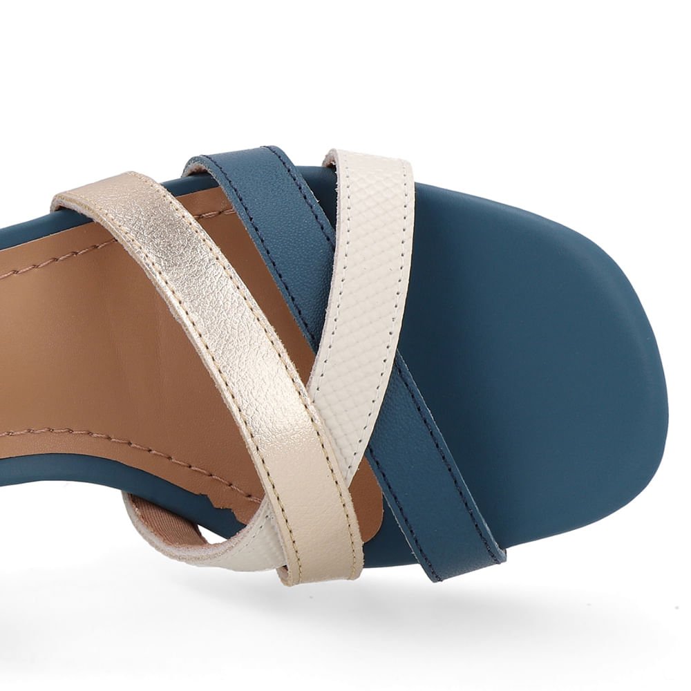 Sandália Couro Bico Quadrado Tiras Azul Azul 4