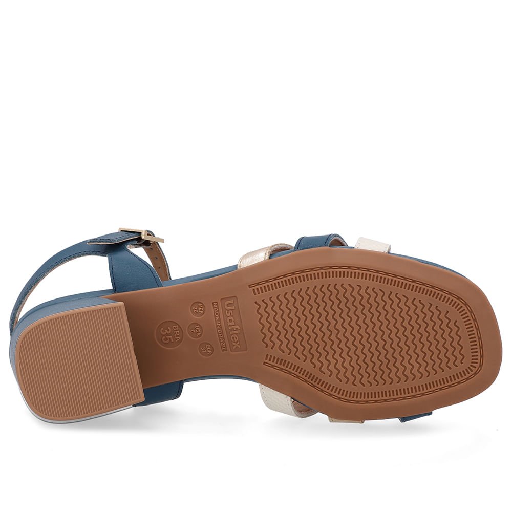 Sandália Couro Bico Quadrado Tiras Azul Azul 5