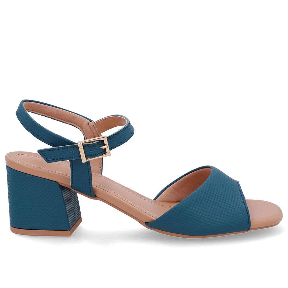 Sandália Couro Salto Médio Tira Azul