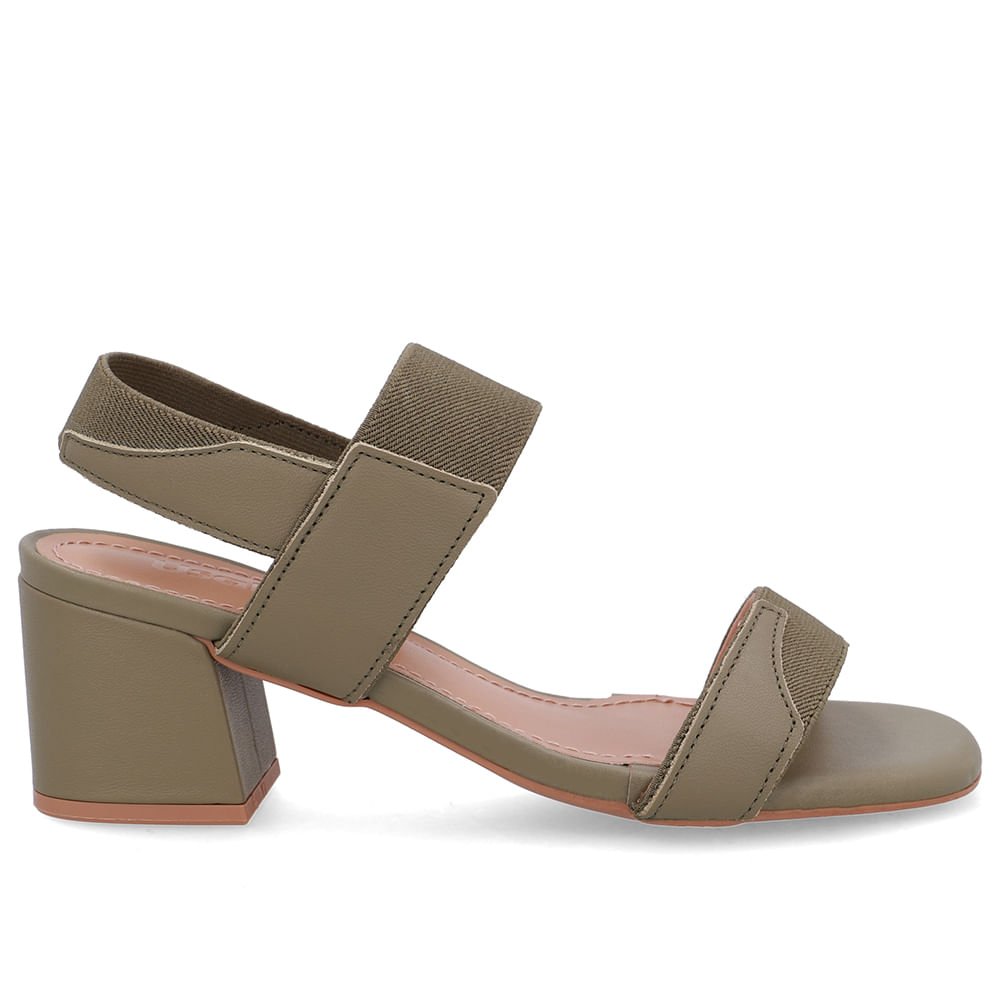 Sandália Couro Bico Quadrado Tira Elástico Verde