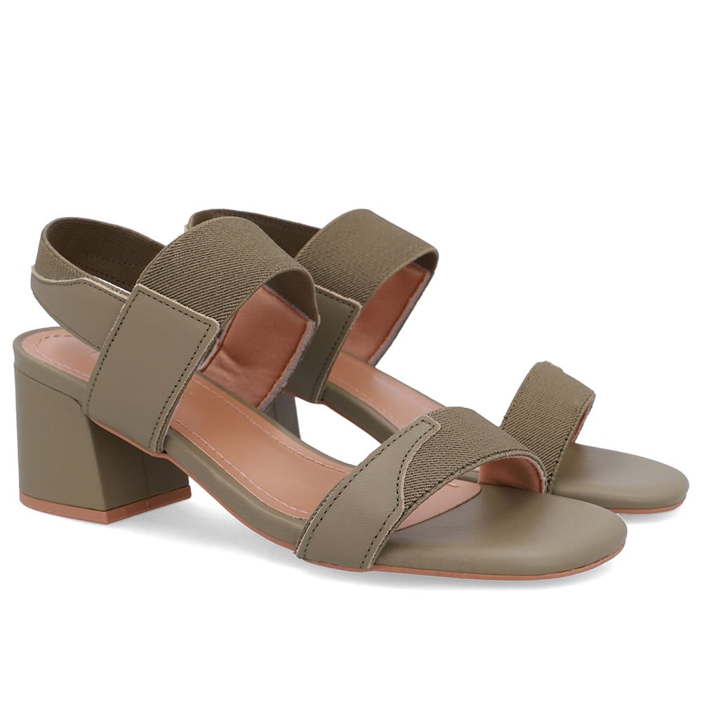 Sandália Couro Bico Quadrado Tira Elástico Verde Verde 2