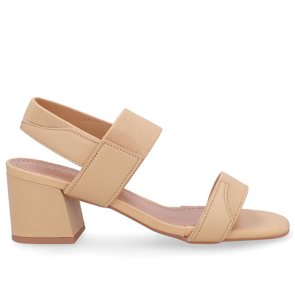 Sandália Couro Bico Quadrado Tira Elástico Bege Bege 1