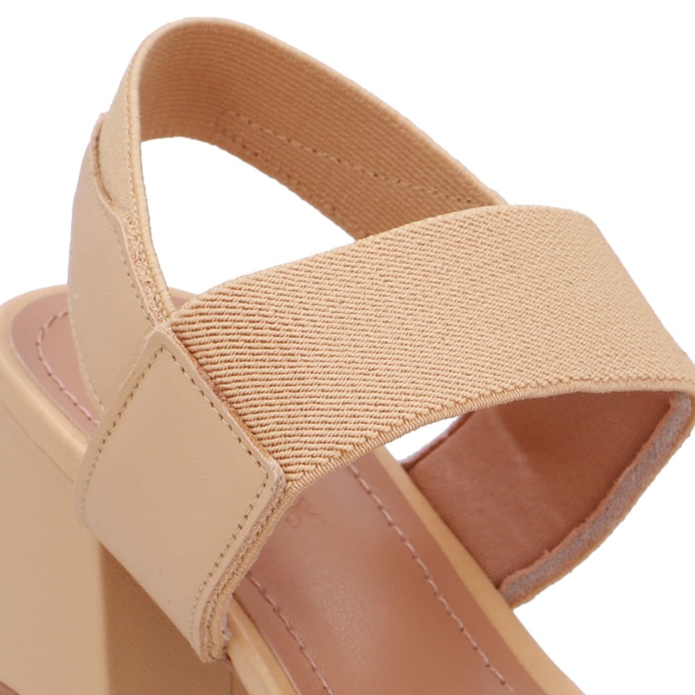 Sandália Couro Bico Quadrado Tira Elástico Bege Bege 4