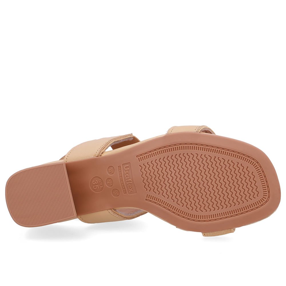 Sandália Couro Bico Quadrado Tira Elástico Bege Bege 5