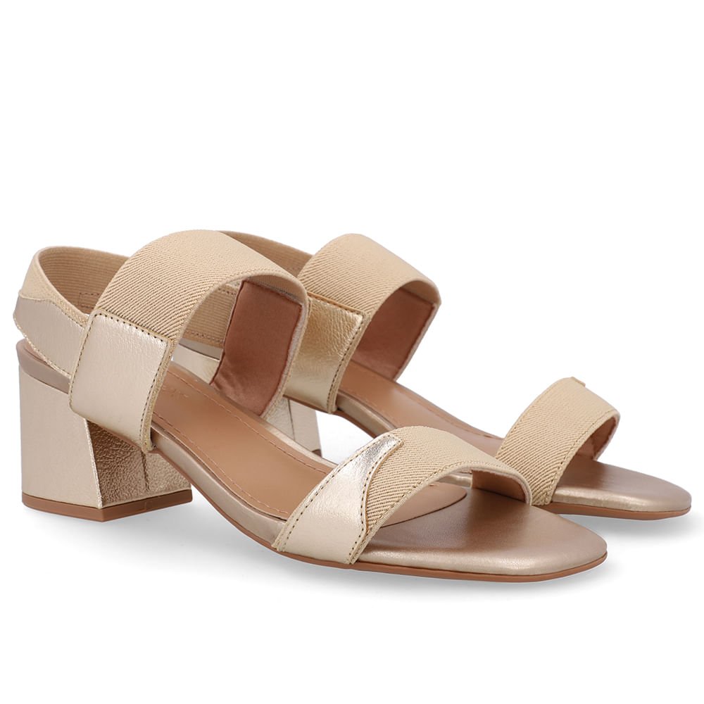 Sandália Couro Bico Quadrado Tira Elástico Dourada Dourado 2