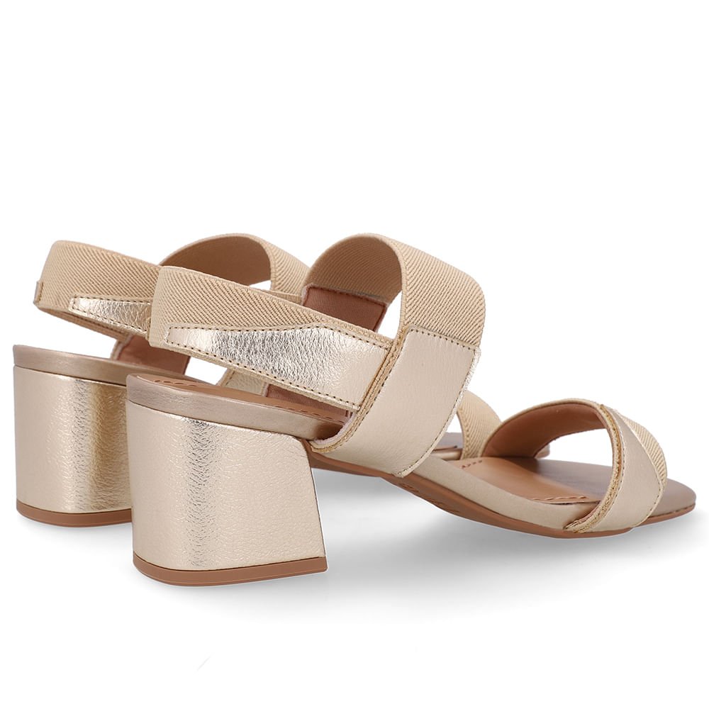 Sandália Couro Bico Quadrado Tira Elástico Dourada Dourado 3