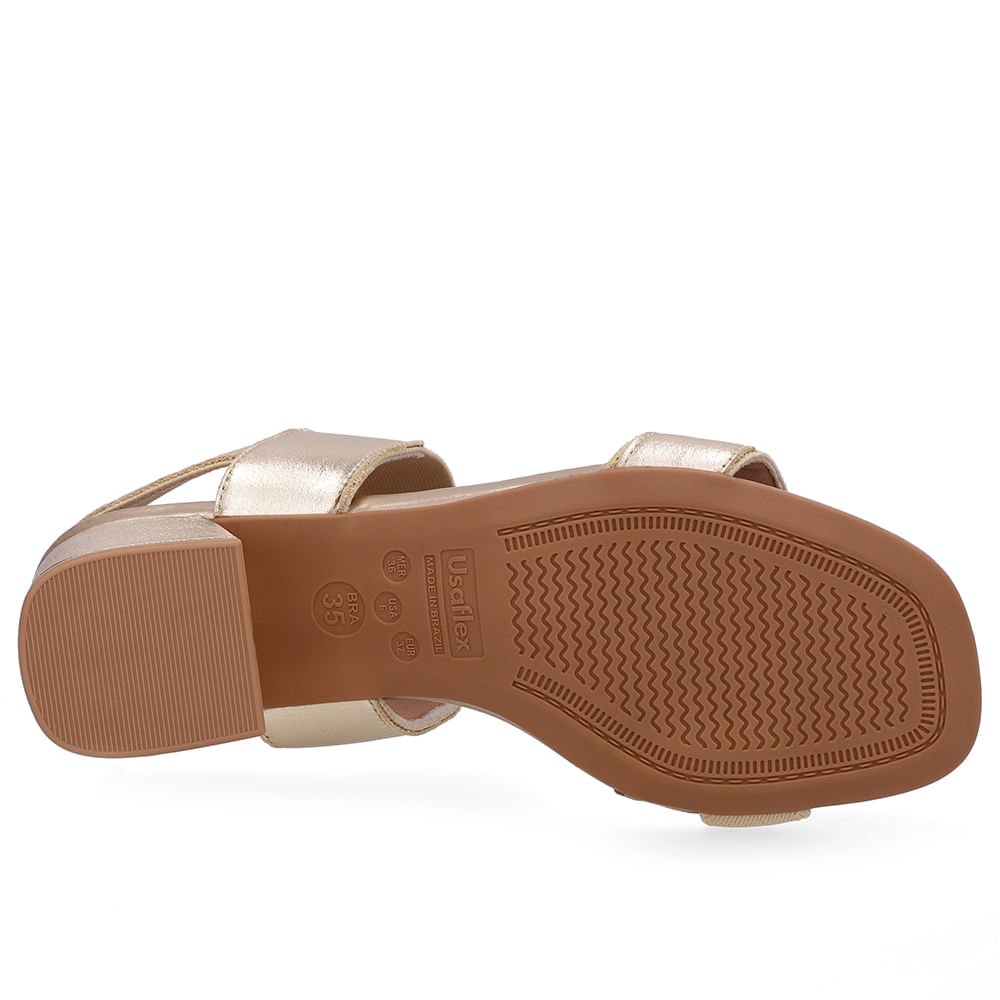 Sandália Couro Bico Quadrado Tira Elástico Dourada Dourado 5