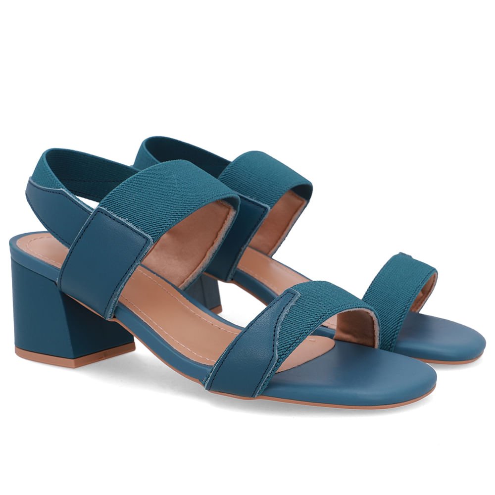 Sandália Couro Bico Quadrado Tira Elástico Azul Azul 2