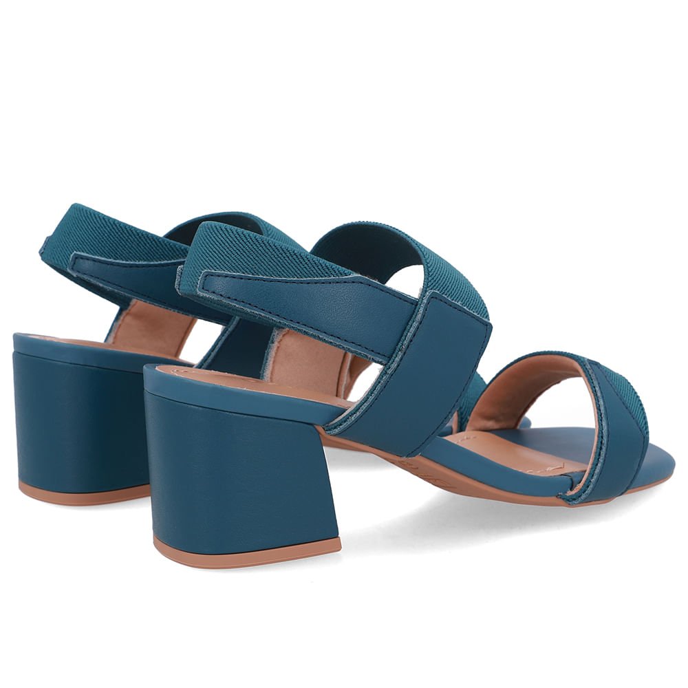 Sandália Couro Bico Quadrado Tira Elástico Azul Azul 3
