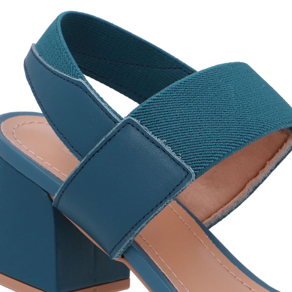 Sandália Couro Bico Quadrado Tira Elástico Azul Azul 4