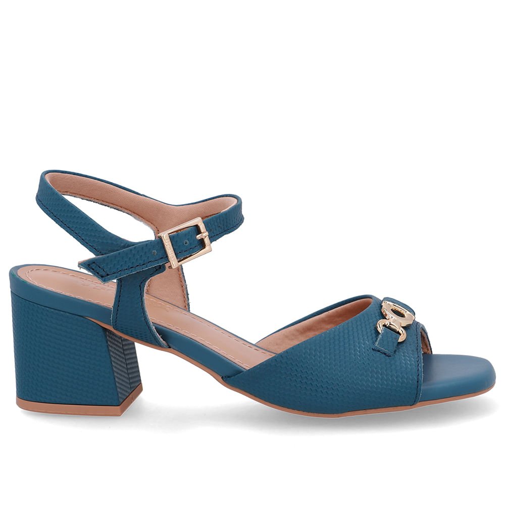 Sandália Couro Bico Quadrado Azul Bridão