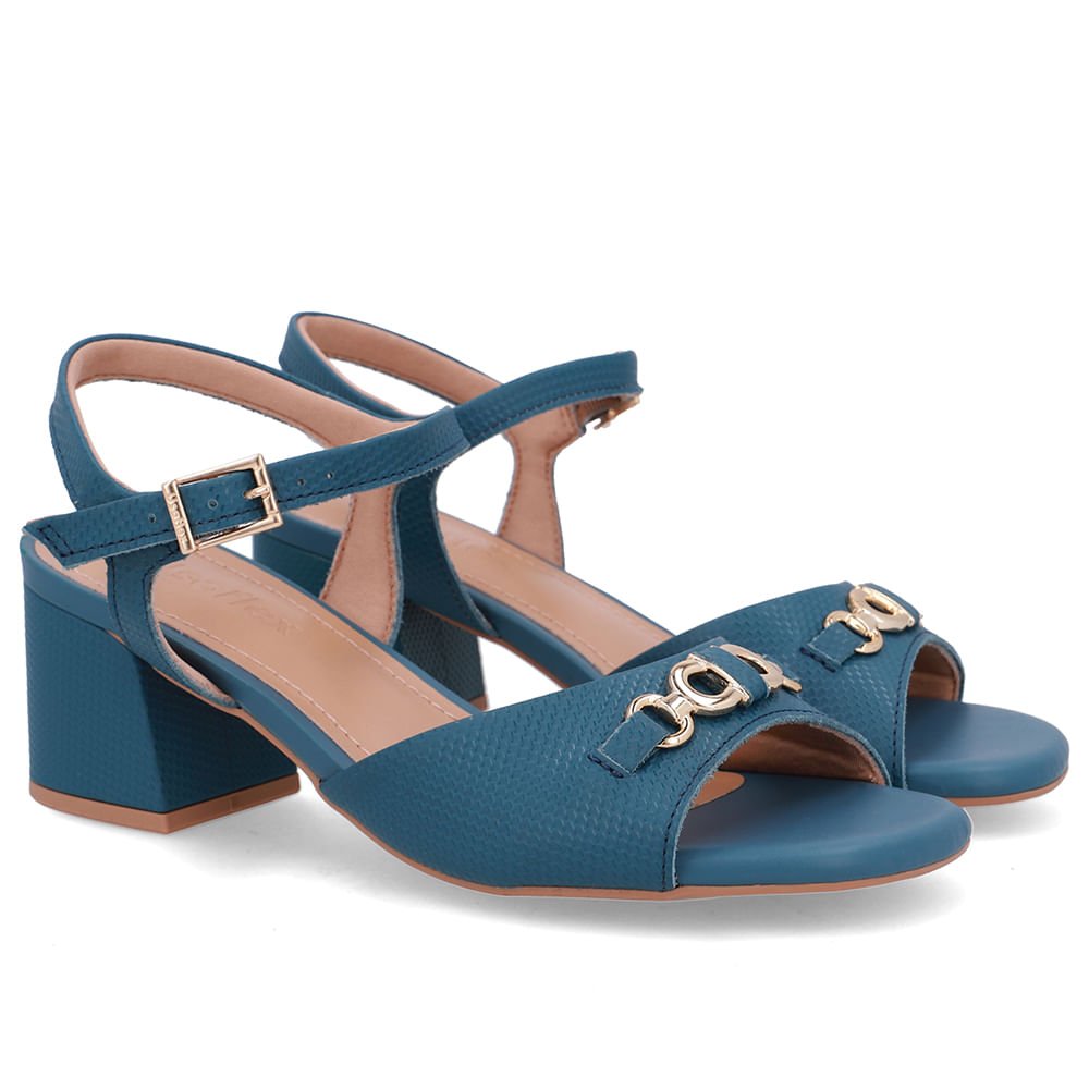 Sandália Couro Bico Quadrado Azul Bridão Azul 2