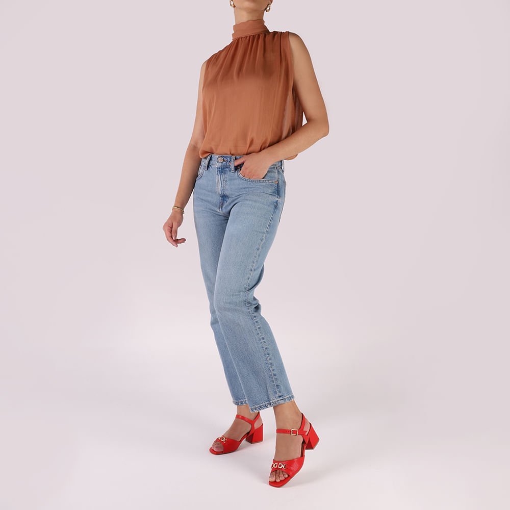 Sandália Couro Bico Quadrado Vermelha Bridão Vermelho 4