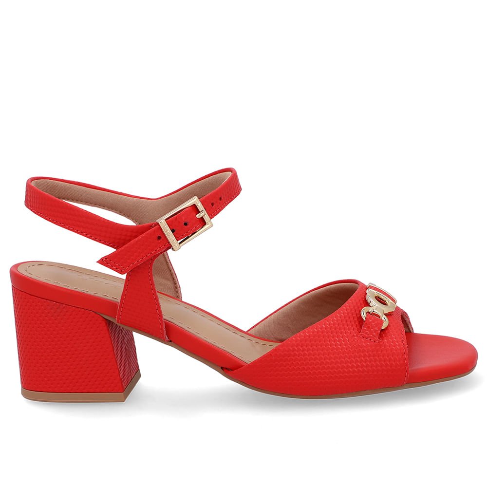 Sandália Couro Bico Quadrado Vermelha Bridão