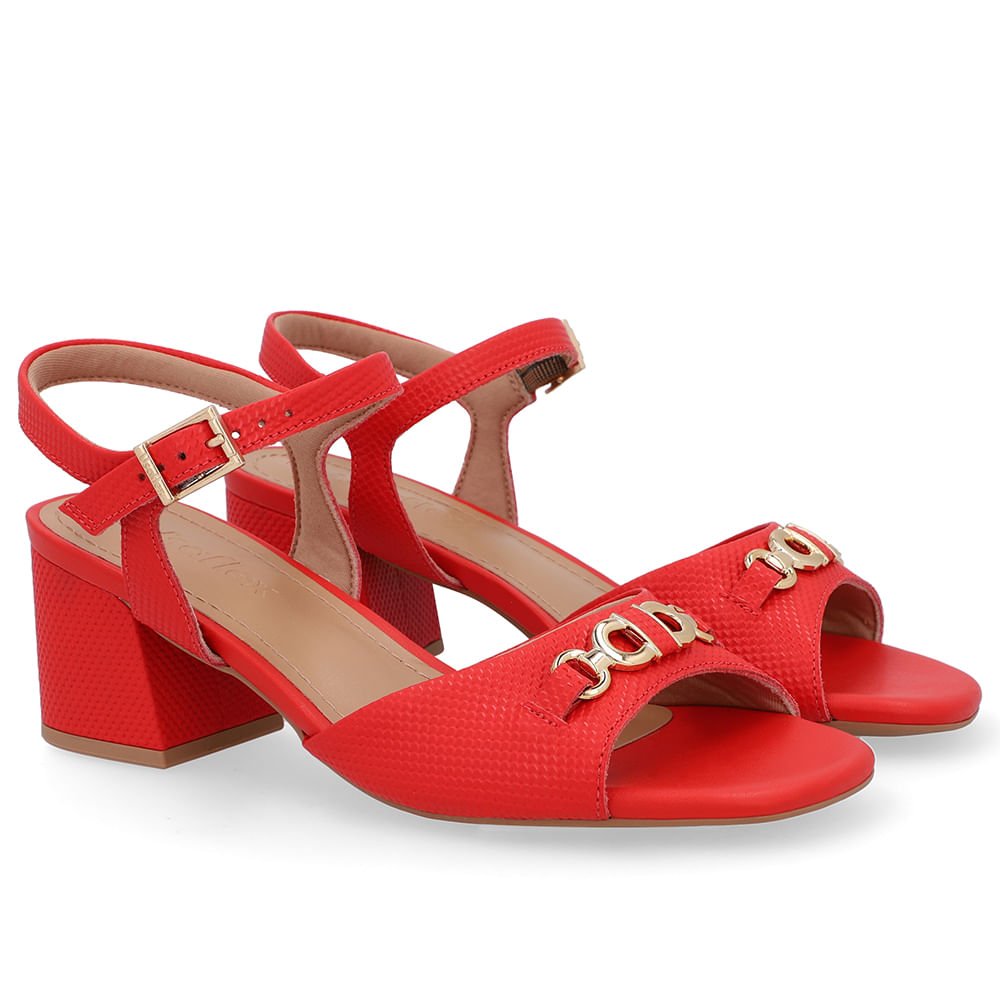 Sandália Couro Bico Quadrado Vermelha Bridão Vermelho 2