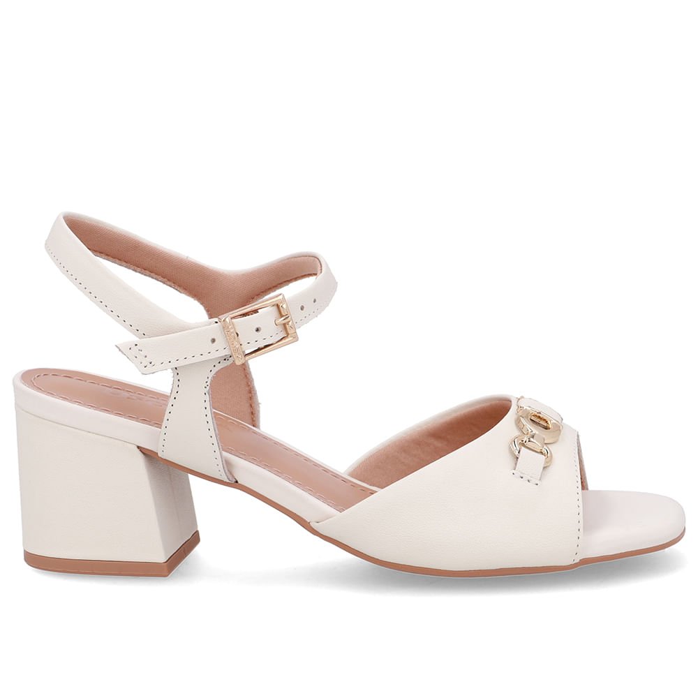 Sandália Couro Bico Quadrado Branca Marfim Bridão