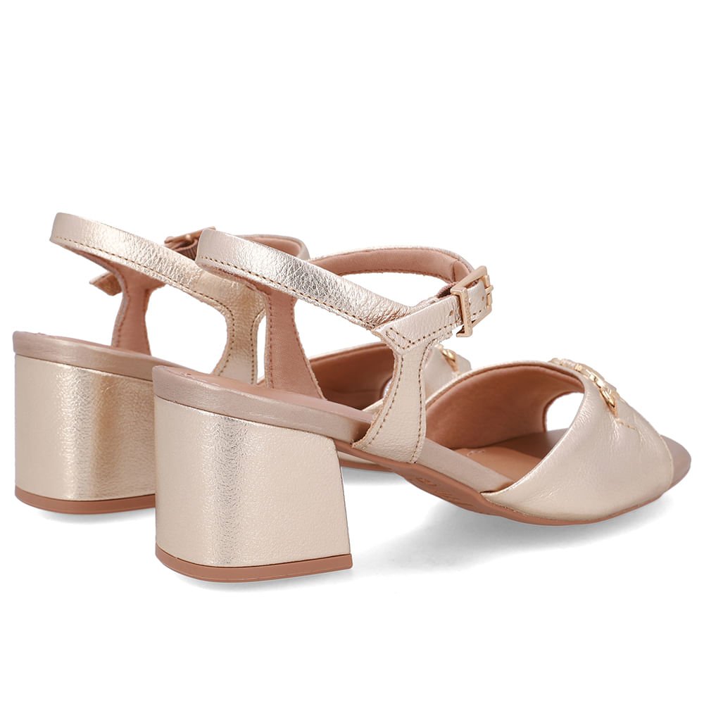 Sandália Couro Bico Quadrado Dourada Bridão Dourado 3