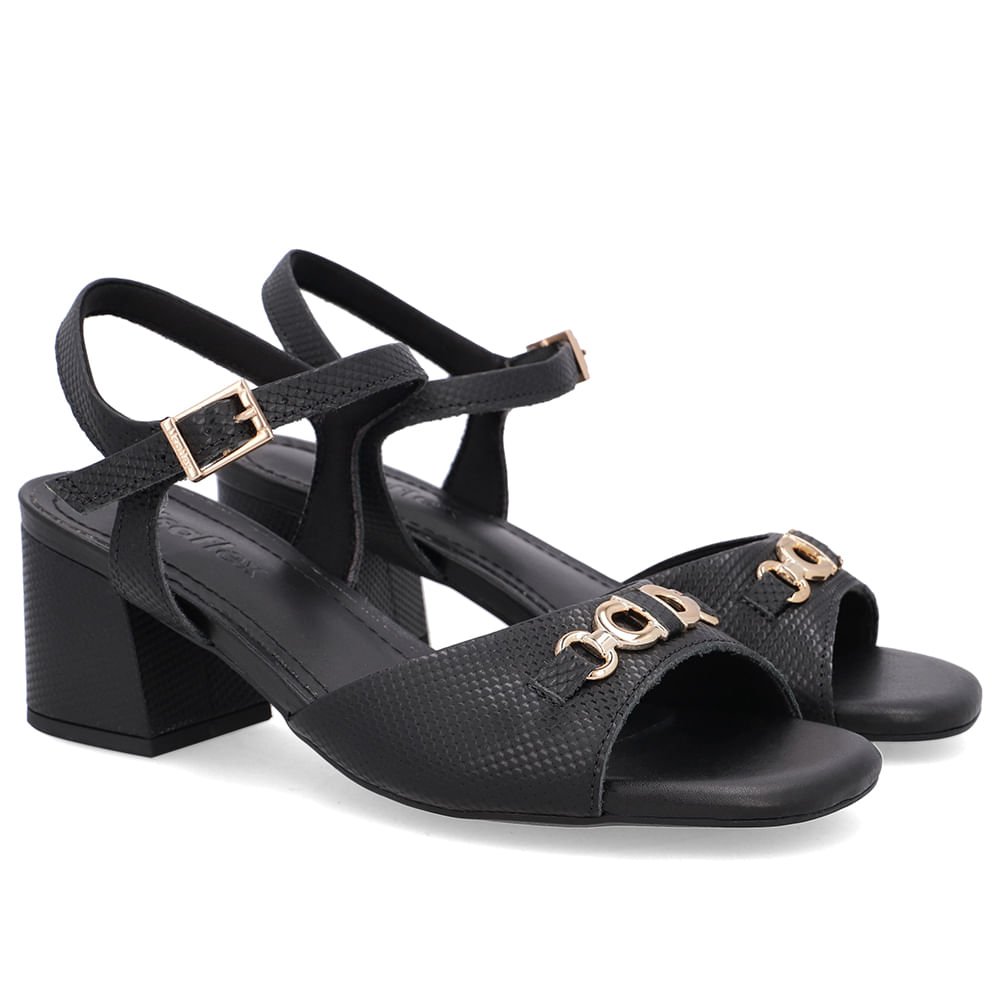 Sandália Couro Bico Quadrado Preta Bridão Preto 2